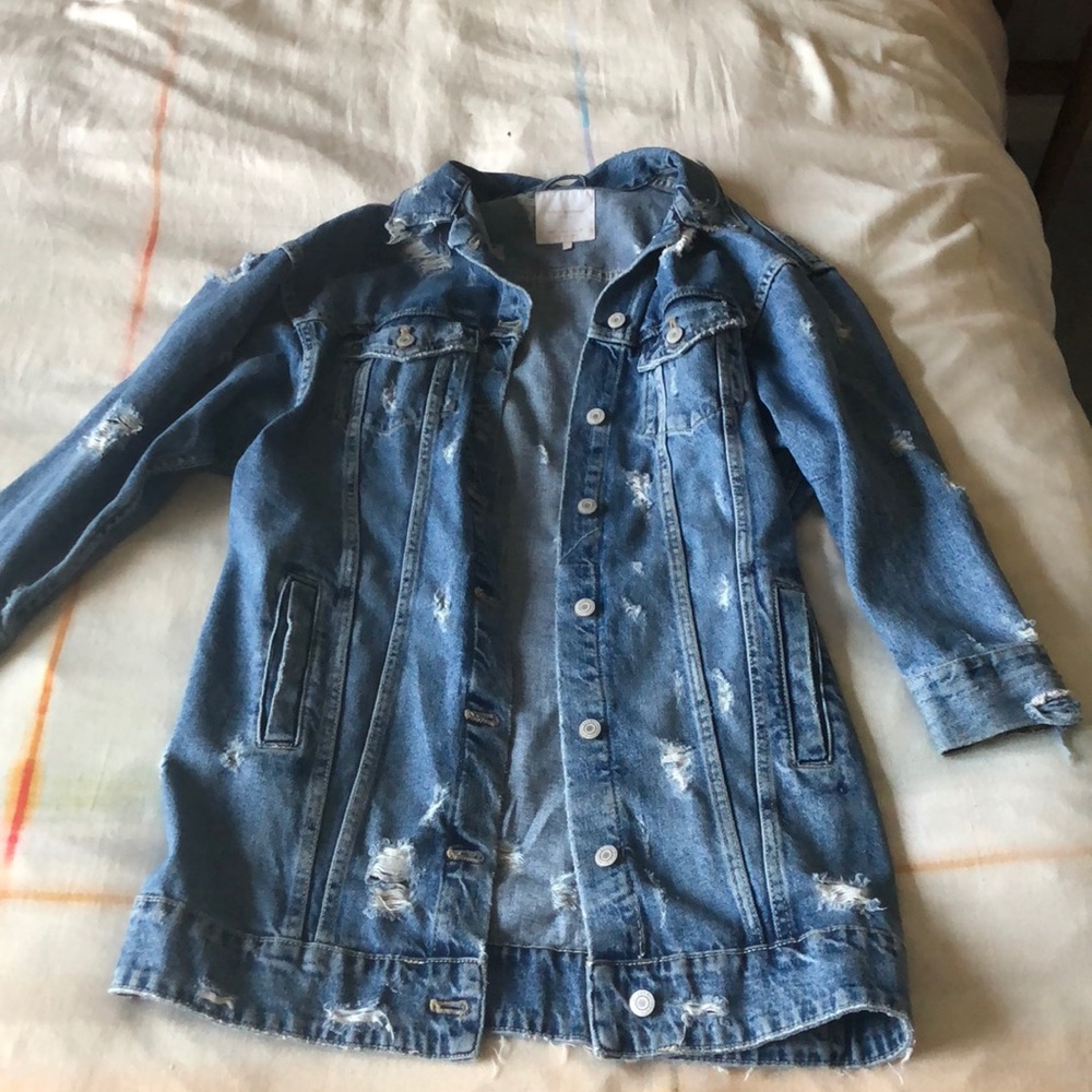 Zara Long Distressed Denim Jacket